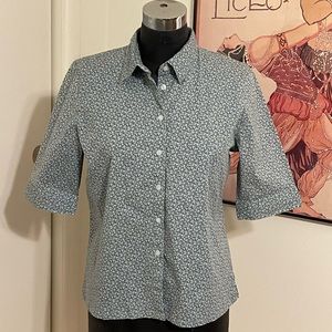 Style & Co Blouse Green Blue Flowers Cotton Spandex Stretch Size 18 3/4 Sleeves